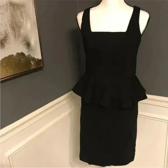 burgundy dresses to wear to a wedding BLACK SOLID OFF SHOULDER PEPLUM DRESS main image 0